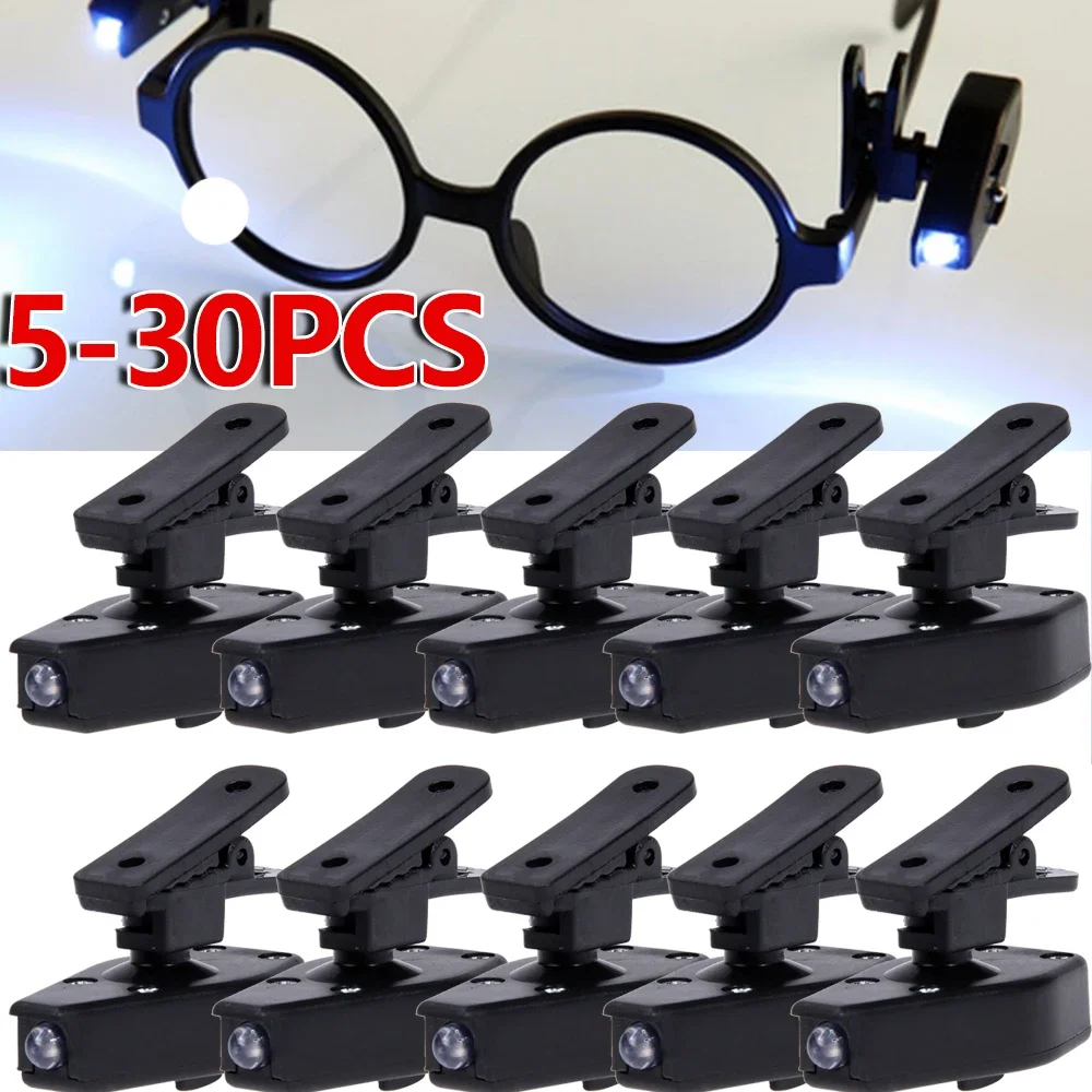 5-30pcs Flashlight Glasses Reading Lamp Eyeglass Clip