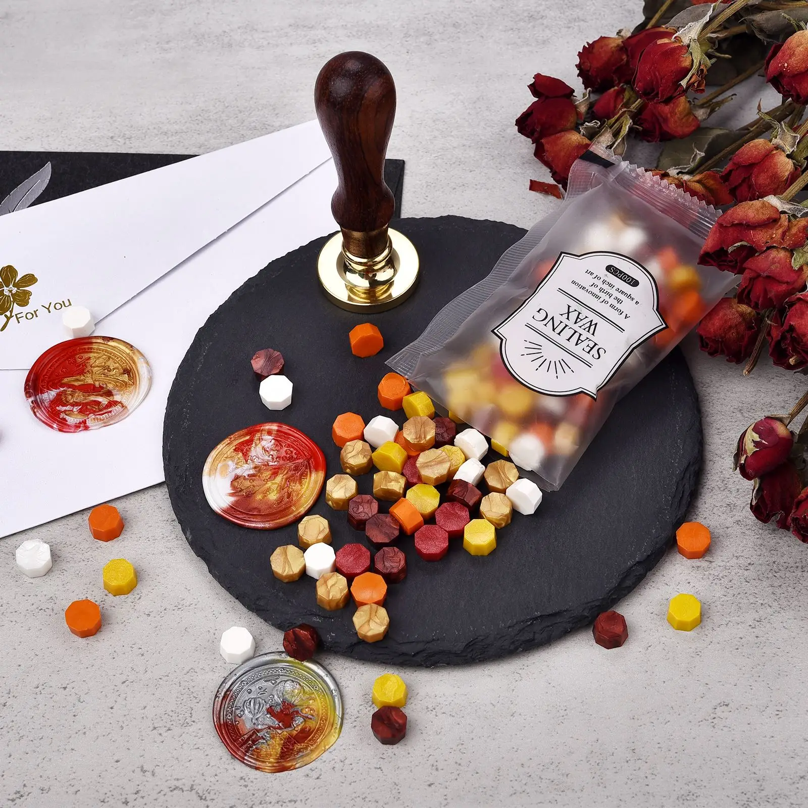 Sealing Wax Beads 100Pcs Retro Color Seal Stamp Wax for Seal Scrapbook Material Wedding Birthday Party DIY Art Decor Supply