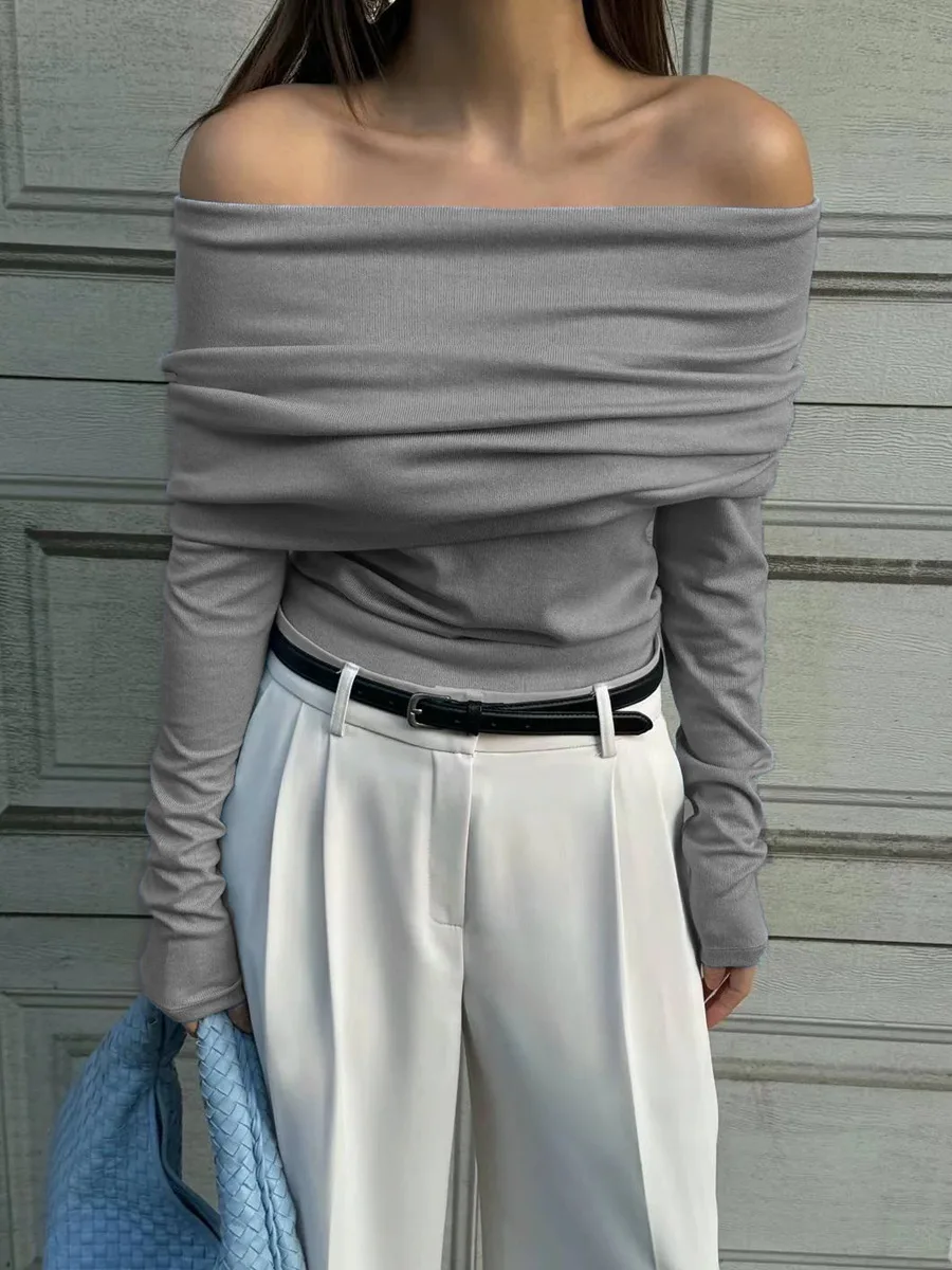 Sweater Knit Pullover Backless Women Slim Bandeau Solid Cropped Top Streetwear Off-Shoulder Elegant Autumn Knitwear Top