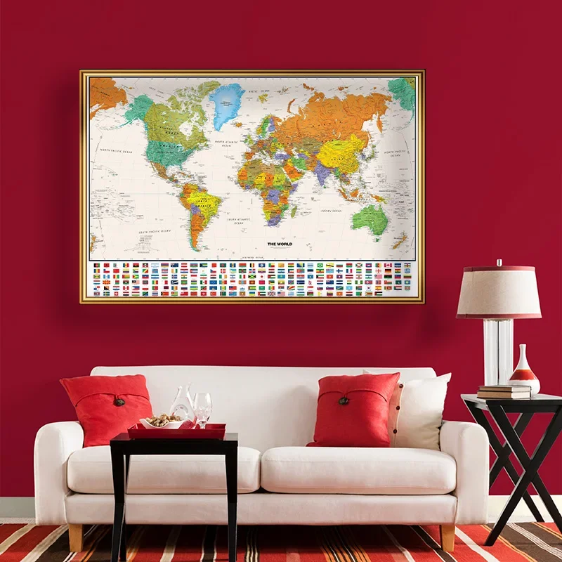 World Map Poster Retro World Physical Map 150x100cm For Education Home Decoration