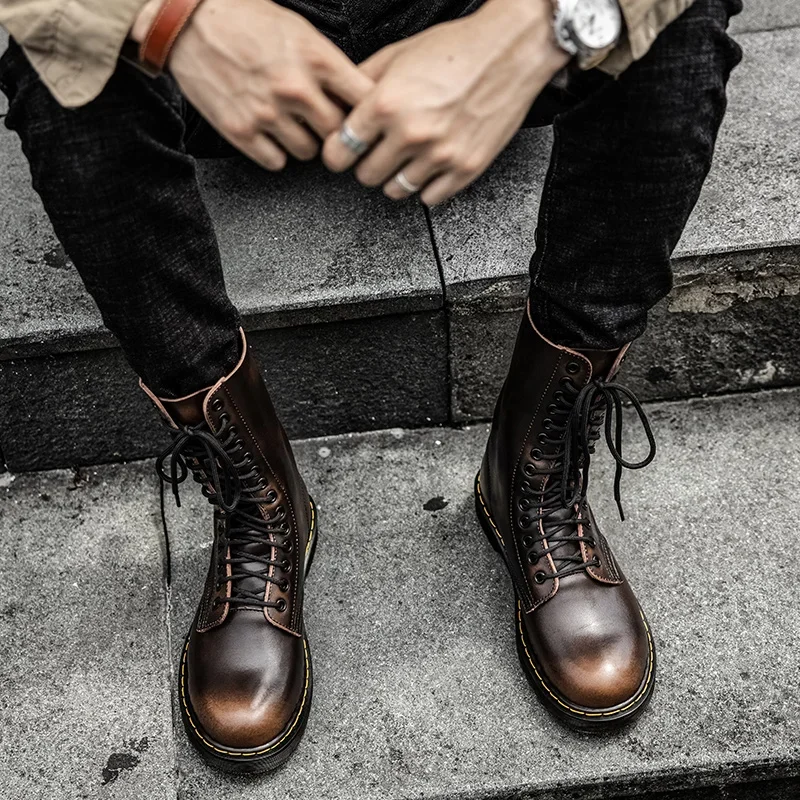 Autumn Winter Men's Mid-calf Boots Outdoors Casual Comfortable Shoes Lace-up Wear Resistant Male Boots