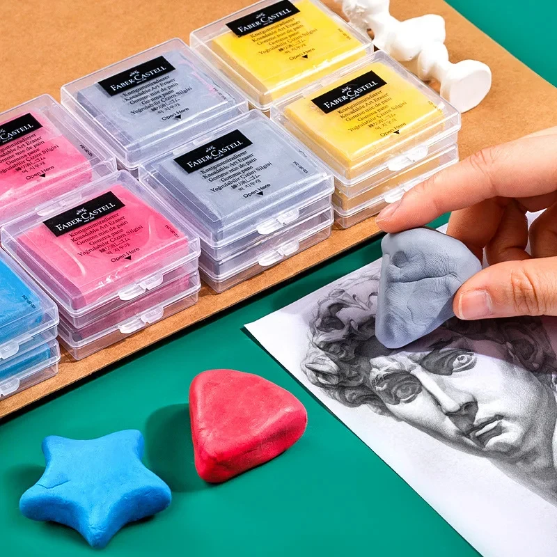 Faber-Castell 2pcs Drawing Art Kneaded Erasers for Correcting,Lightening Charcoal Pencil and Pastel Artists Works, Gray in Box 2