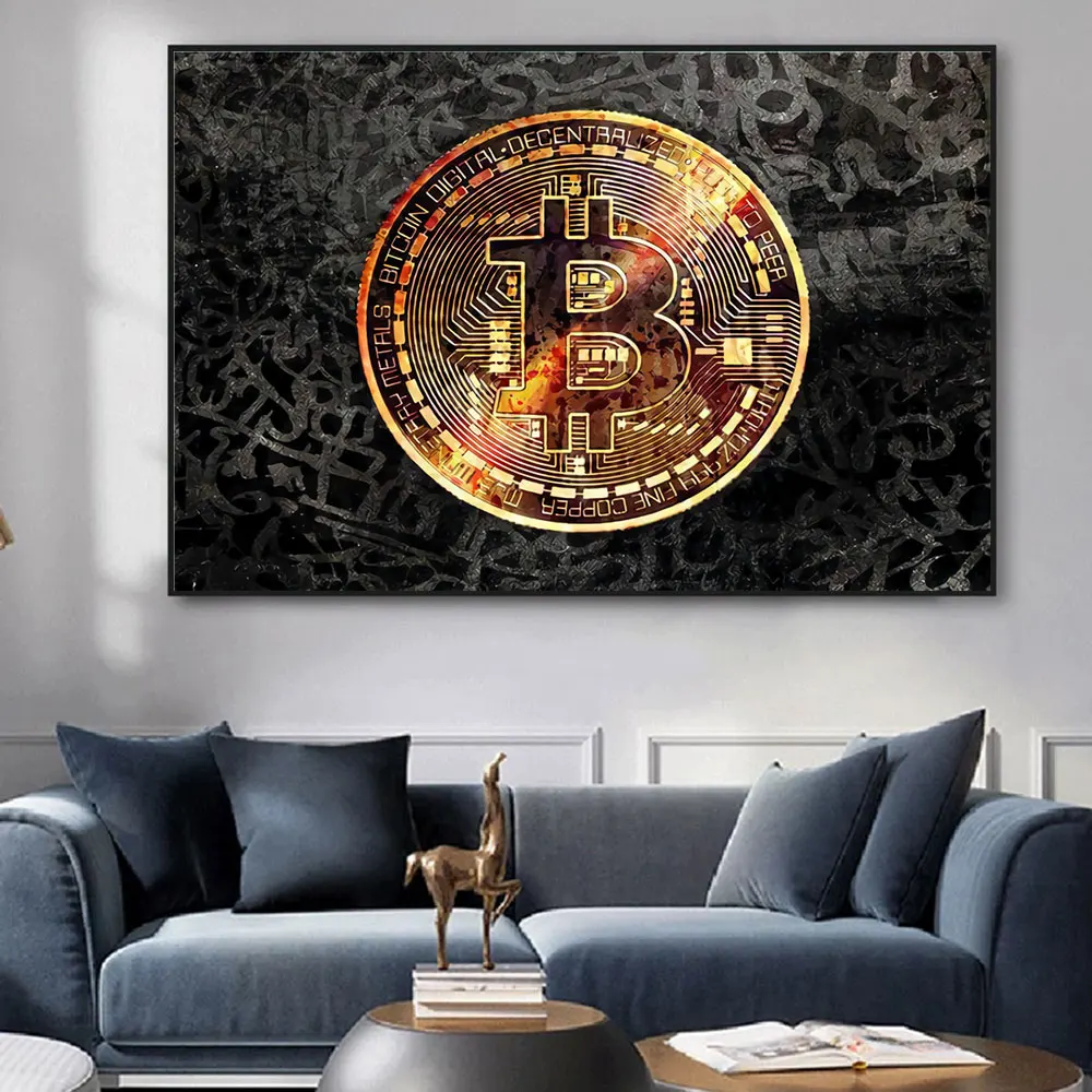 

Gold Bitcoin Motivational Abstract Posters Prints Wall Art Canvas Painting Art Picture for Modern Living Room Office Home Decor