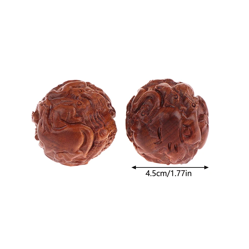 2PCS Huanghuali Zodiac Health Care Ball Handball Massage Ball Carving And Play Fitness Solid Wood Handle