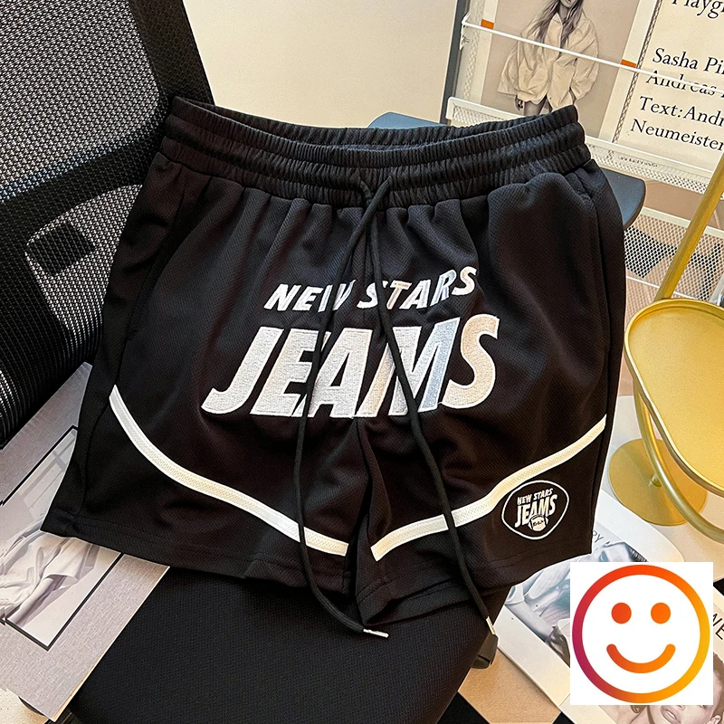 Mesh Athletic Shorts White Embroidery Letter Stripe Men's Vintage Black Blue Running Basketball Casual Breathe Knit Ball Pants