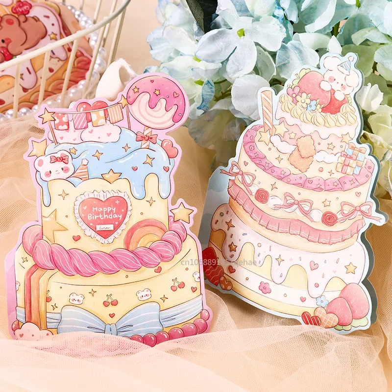 10PCS Happy Birthday Card Cake Shape Colorful Greeting Card Gift for Kids Birthday Card Friend Birthday Tarjetas De Invitacion
