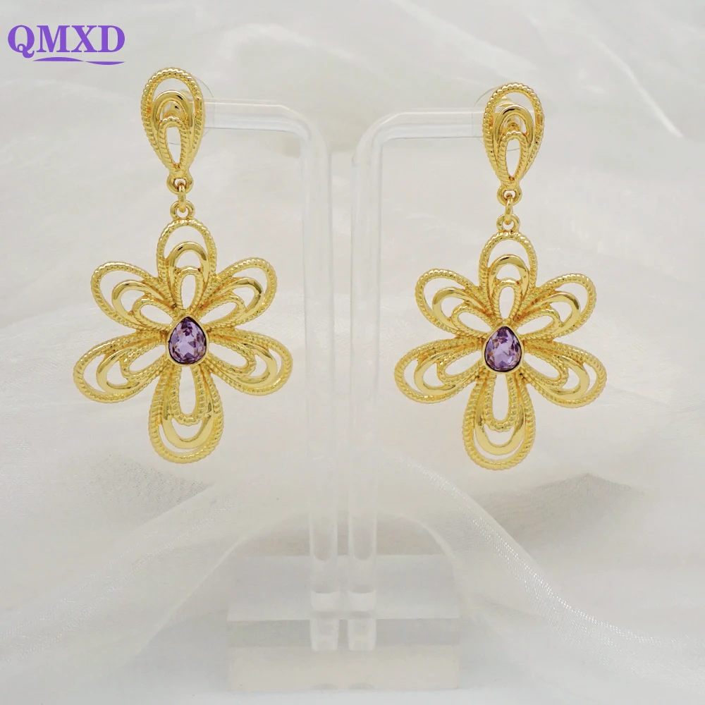 

Trendy Gold Color Stud Earring Dangle Earrings Flower Earring Crystal Wedding Earring Italian Earring For Women Bridal Earring