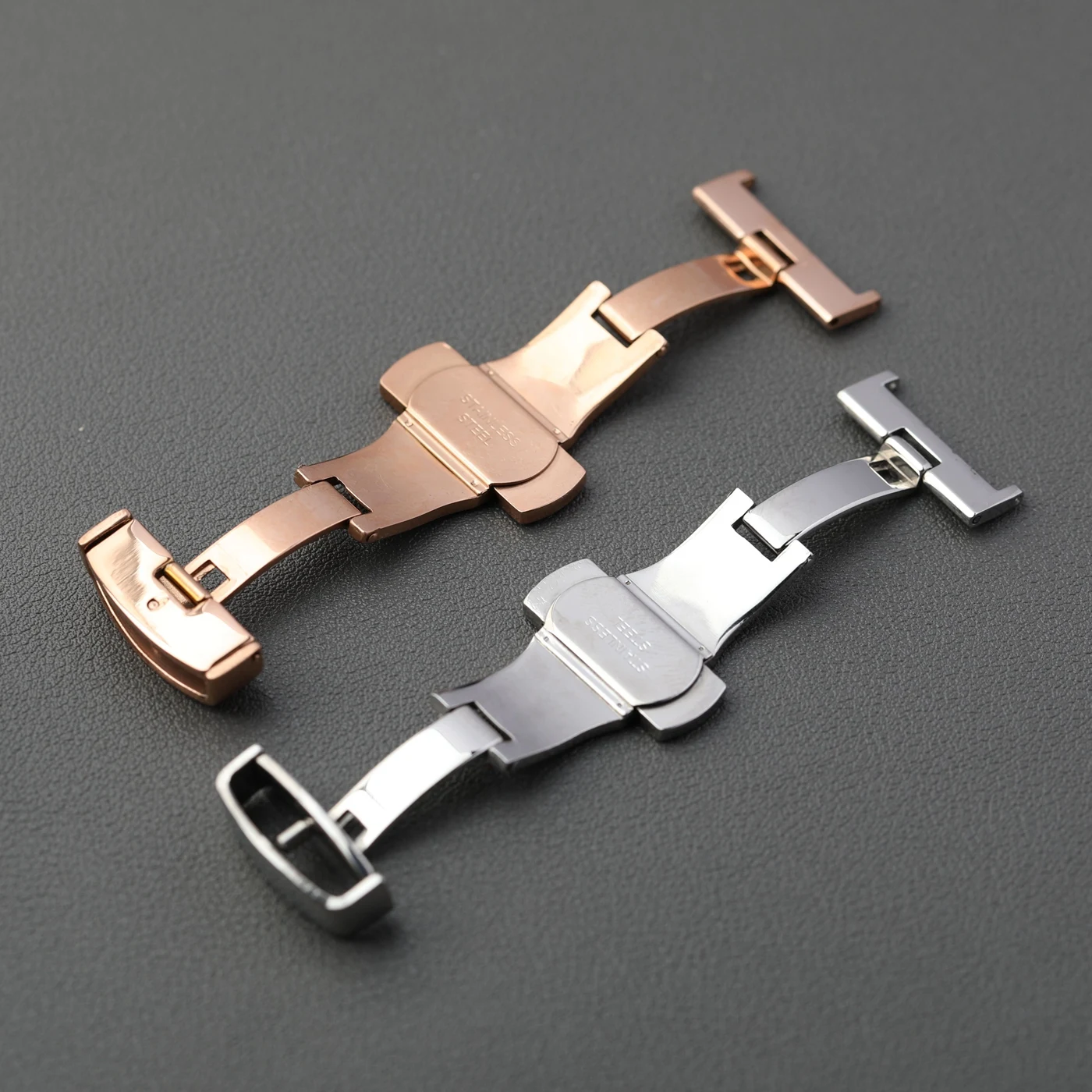 Rose Gold Polished Stainless Steel Butterfly Clasp with Double Press Mechanism