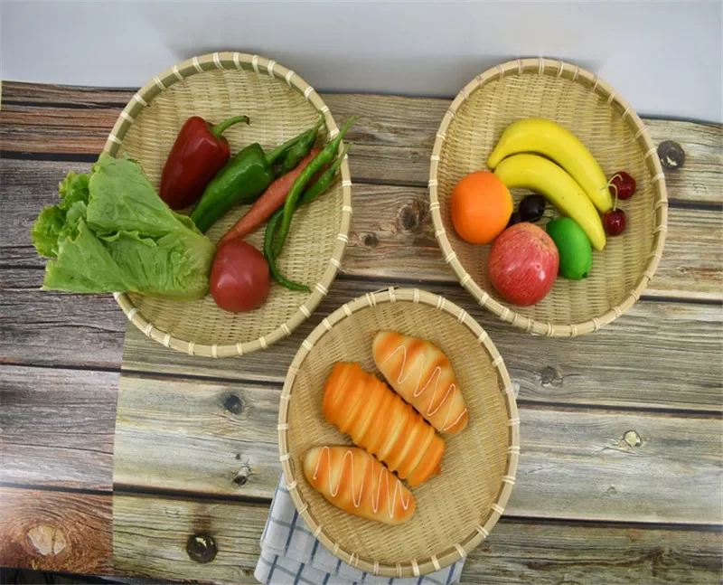 Natural Handmade Bamboo Baskets Fruit Vegetables Bread Rattan Steamed Storage Basket Home Tableware Storage Box bread basket 6