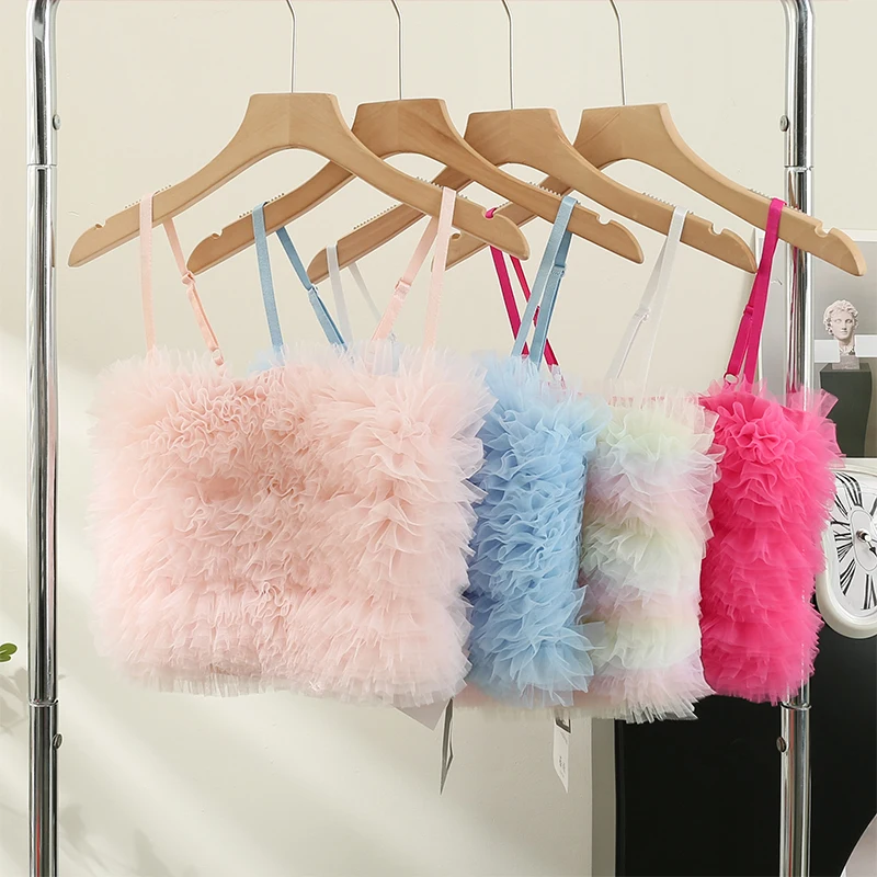 

Летний кружевной топ с оборками в виде грибка, Женская облегающая сетчатая майка со складками, Женский Сексуальный Топ без бретелек, с открытой спиной, без рукавов, Короткие топы, верхняя одежда