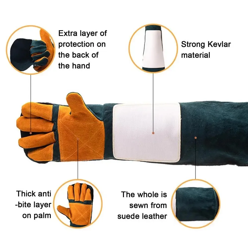 60CM Thick Kevlar Tear-Resistant Cowhide Gloves Animal Pet Training Feeding Dog Bite Resistant Thick Long Protective Gloves pet protective gloves