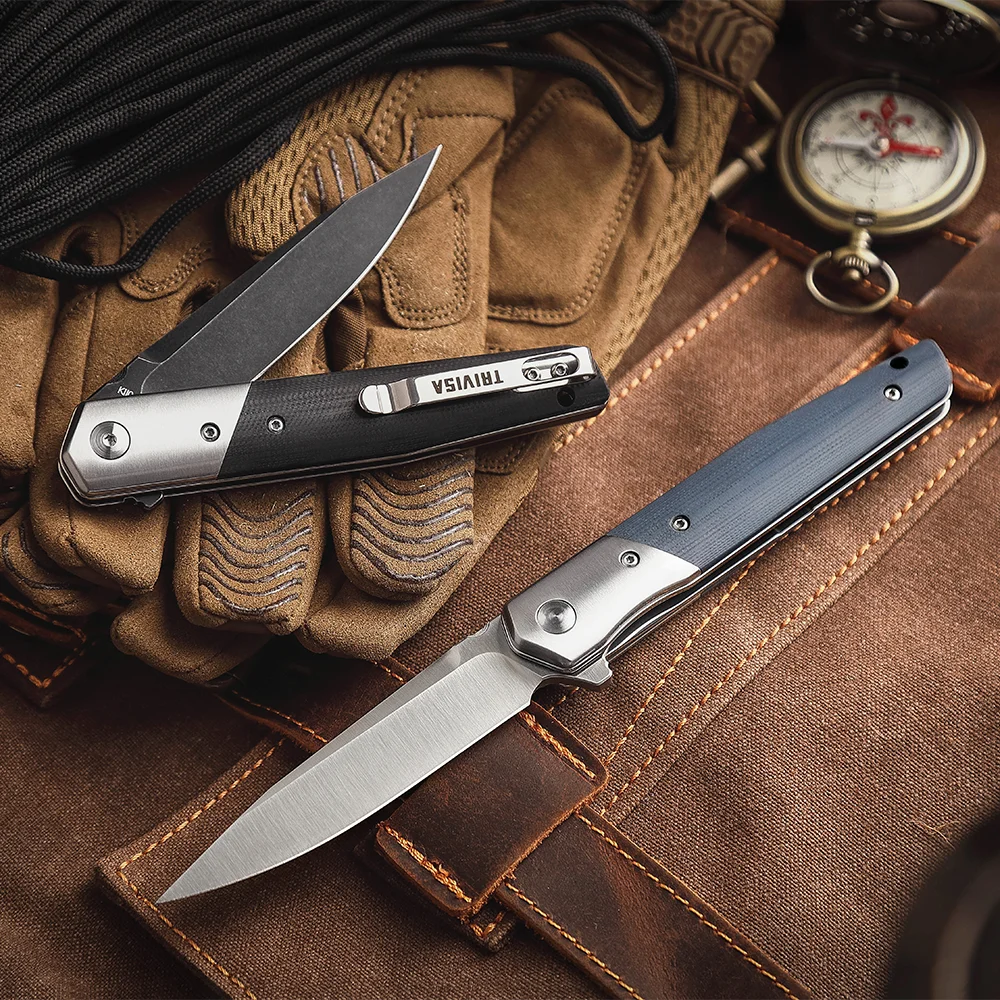 TRIVISA Folding Pocket EDC Knife for Man，3.5“BOHLER K110 Blade & G10 Handle，Flipper Knife with Clip for Outdoor Camping Survival 6