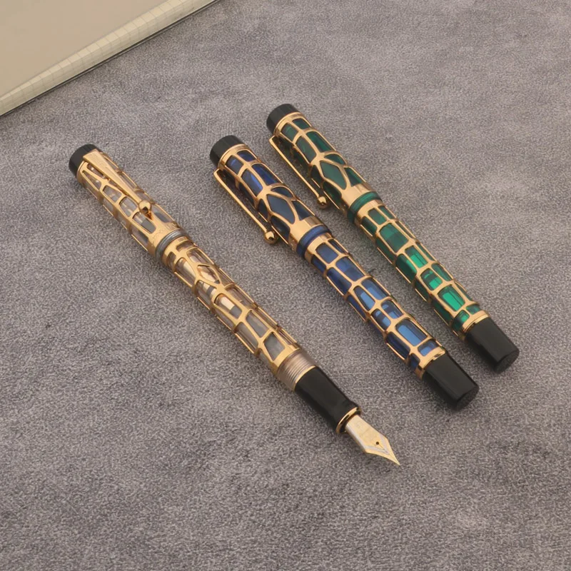 

JINHAO 100 Fountain Pen Calligraphy Hollow out Pen Spin Golden EF F M Nib Business Office School Supplies Ink Pens