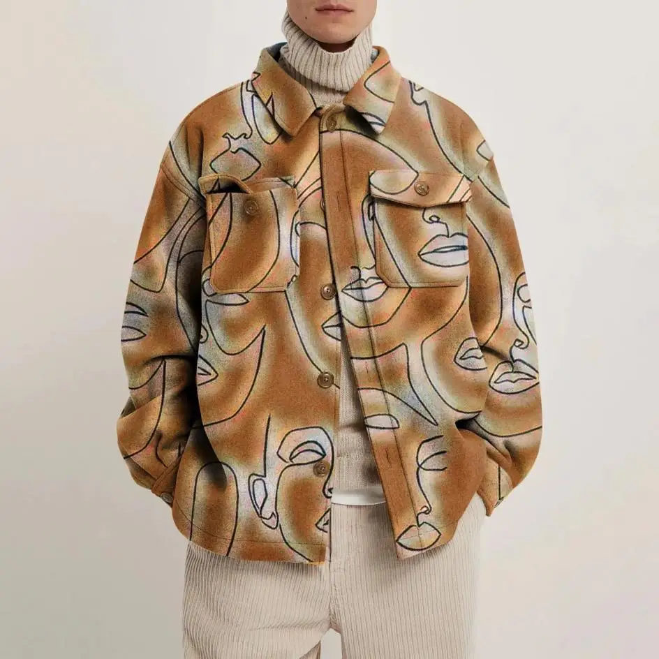 2022 Autumn and Winter Fashion New Men's Casual Lapel Hoodless Jacket / Male Slim Plaid Woolen Coat