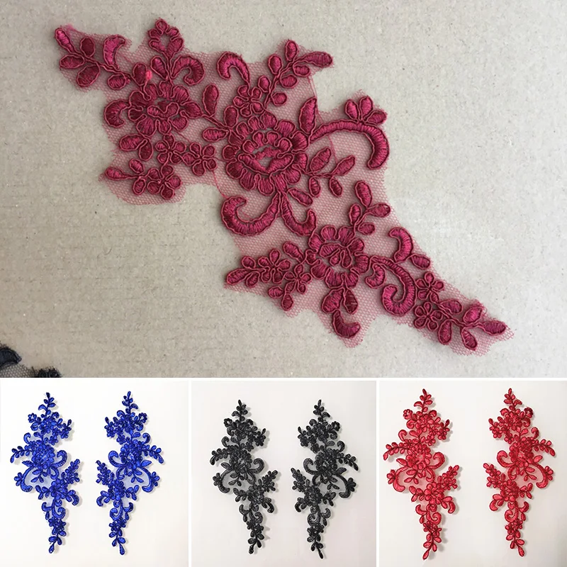 1Pair Embroidery Flower Lace Applique Sew On Patch Fabric Collar Trim Patches Crafts Stickers Neckline DIY Sewing Decoration lace fabric sewing patches lace sewing supplies lace decoration lace accessories lace sewing accessories