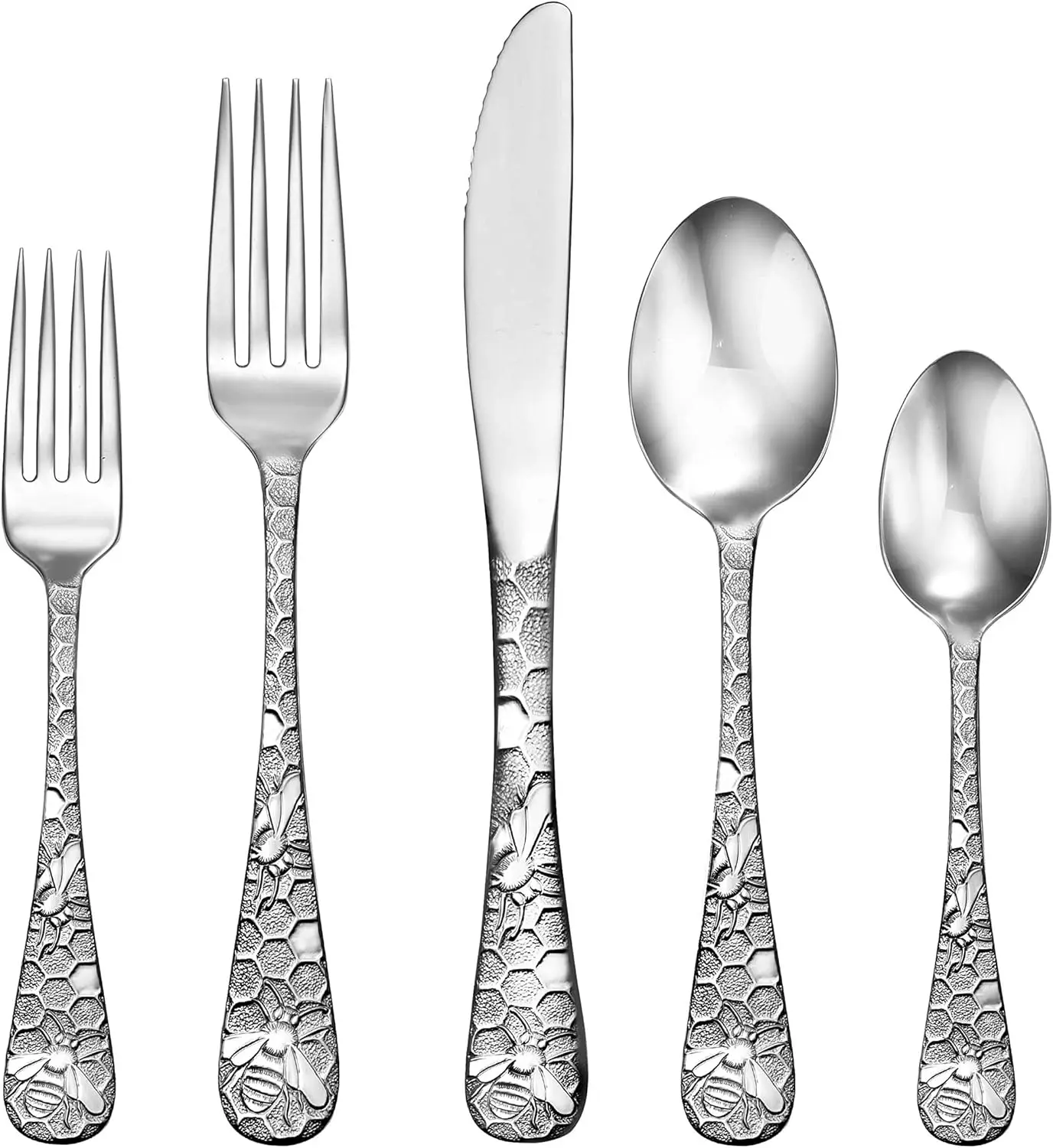 Honey Bee 45pc Flatware Service For 8 Serving Set Included Silverware MADE IN USA 18/10 8 Dinner Forks Salad Forks