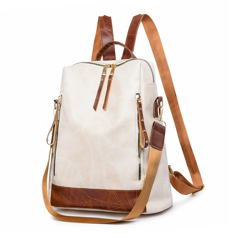 Ladies' retro backpack, synthetic leather, detachable strap, multiple compartments, multifunctional shoulder bag for daily work