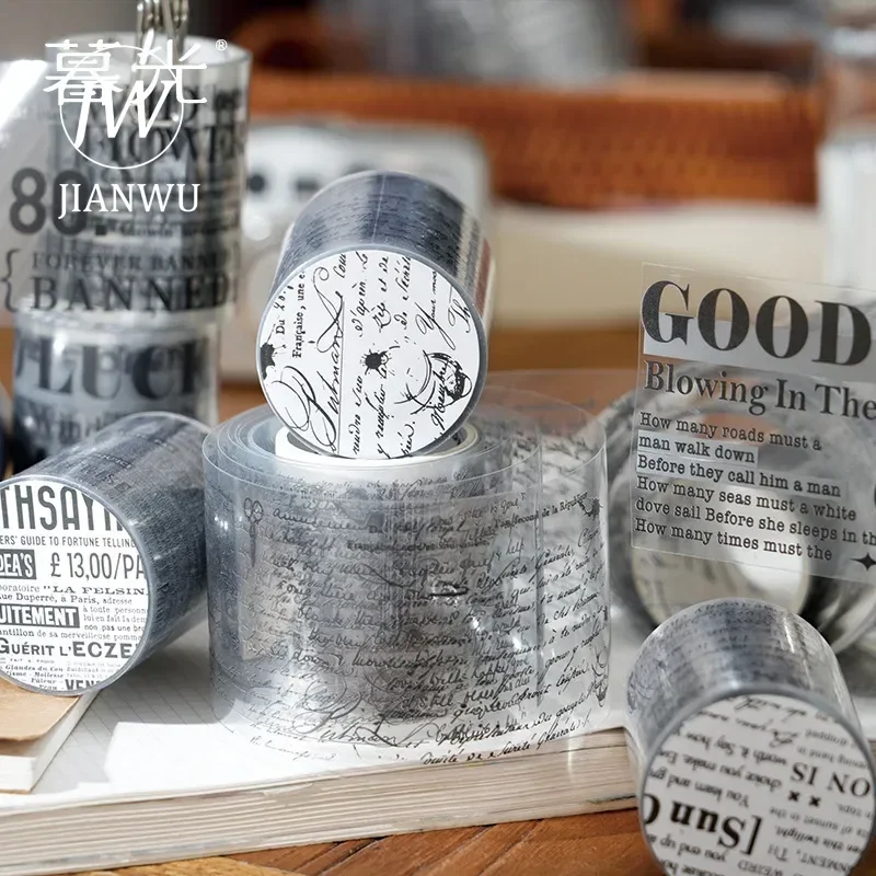 JIANWU 50mm*200cm Nostalgia Monologue Series Vintage English Text Material Collage PET Tape Creative DIY Journal  Stationery 4