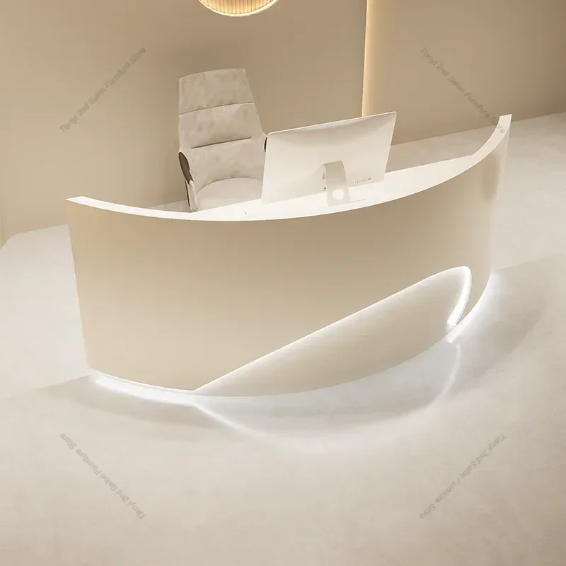 Modern and Simple Checkout Page Curved Reception Desk for Company, Beauty Salon Clothing Store Bar Hair Salon and Welcome Desk