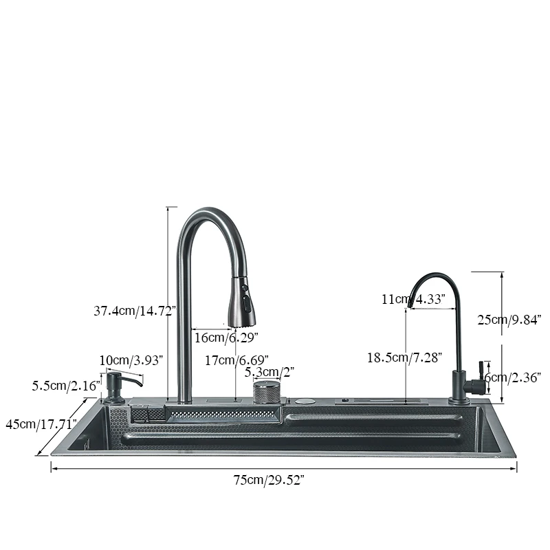 304 Stainless Steel Waterfall Kitchen Sink Large Single Slot Integrated Digital Display Faucet Set Soap Dispenser knife Board 6
