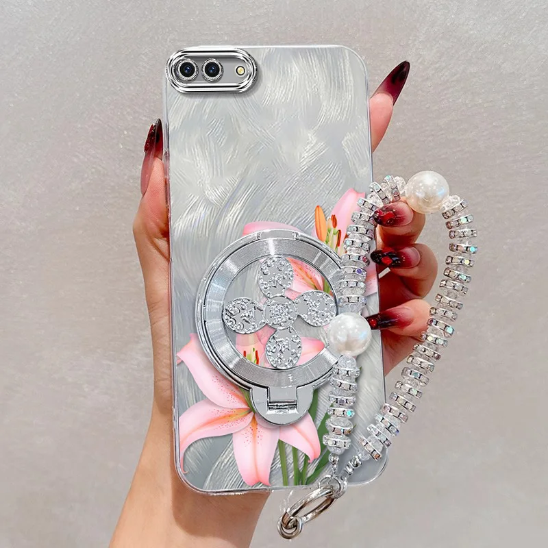 Pink Floral Phone Case Set with Lanyard and Stand - 3 Piece Bundle
