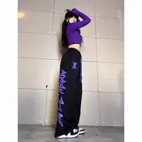 Pantalon de survêtement hip-hop grande taille pour femme, pantalon de danse jazz, pantalon de sport décontracté à taille haute et jambes larges avec cordon de serrage 2