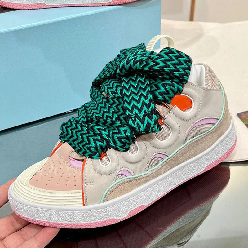 Spring and Autumn Unisex Flat Thick Bottom Mixed Color Casual Shoes Genuine Leather Lace Up Breathable Running Shoes Sneakers