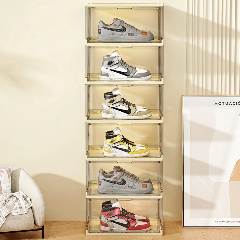 New Large Size Six Layers Installation Free Folding Transparent Cabinet Aj Shoe Storage Box For Sneaker Women's High Heels