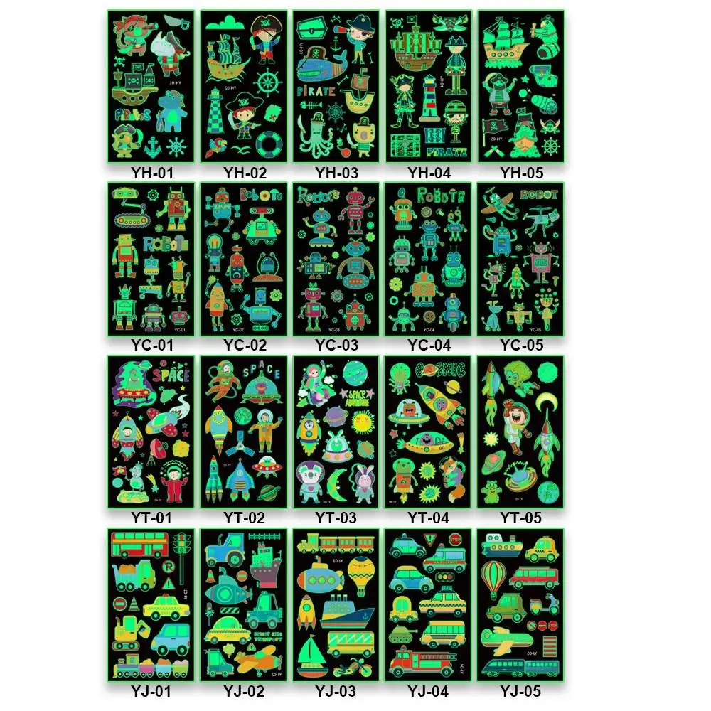 5Pcs/set Kids Luminous Pirate Tattoo Stickers Cartoon Fun Unicorn Treasure Hunt Caribbean Boy Glowing Temporary Tattoo Stickers tattoo sticker temporary tattoos