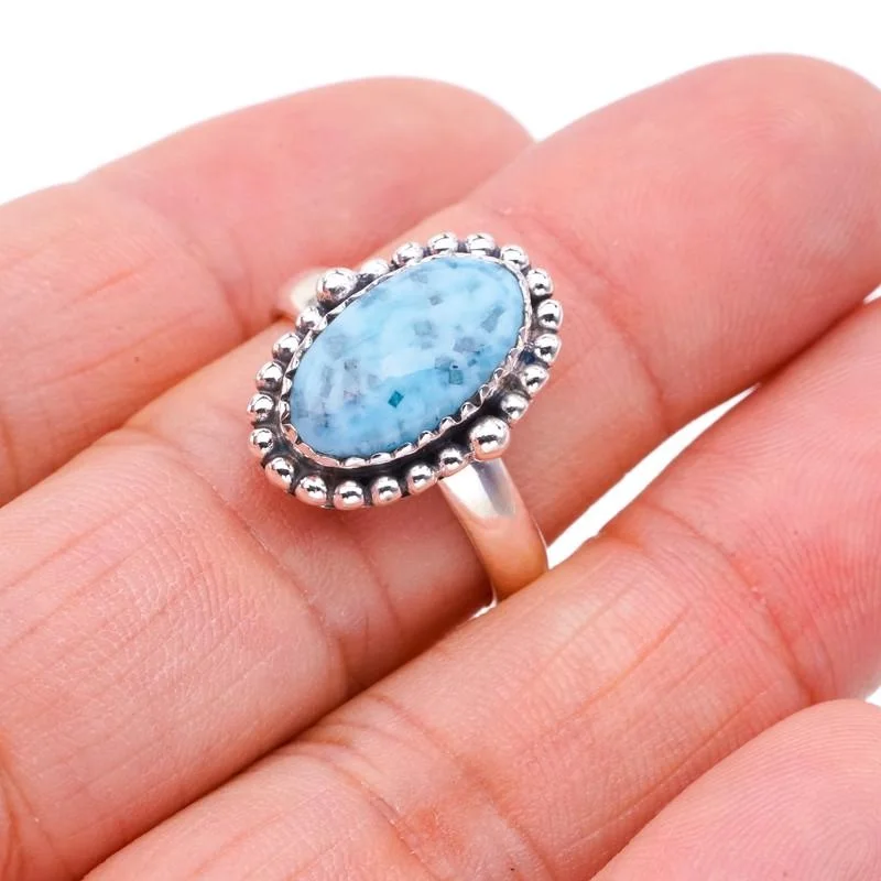 

StarGems®Натуральное серебряное кольцо Larimar ручной работы 925 пробы 9 F0838