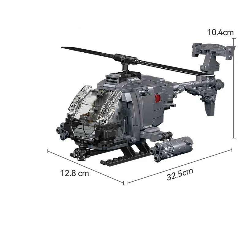 DIY 군사 2 차 세계 대전 AH-6i 헬리콥터 전투기 모델 항공기 군인 빌딩 블록 세트, 비행기 인형 벽돌 조립 장난감 선물