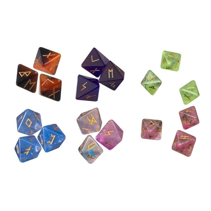 

Polyhedral Divination Table Board Roll Party Playing Game Dices 8-Sided Rune Dices Resin Assorted Polyhedral Dices Set