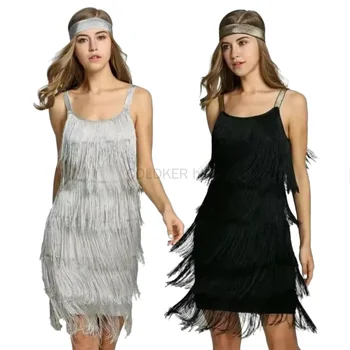 Abito da Donna con Frange Stile Flapper, Vestito Sexy Senza Maniche con Nappe, Abito Corto Estivo per Cocktail e Feste a Tema Grande Gatsby, Costumi da Ballo