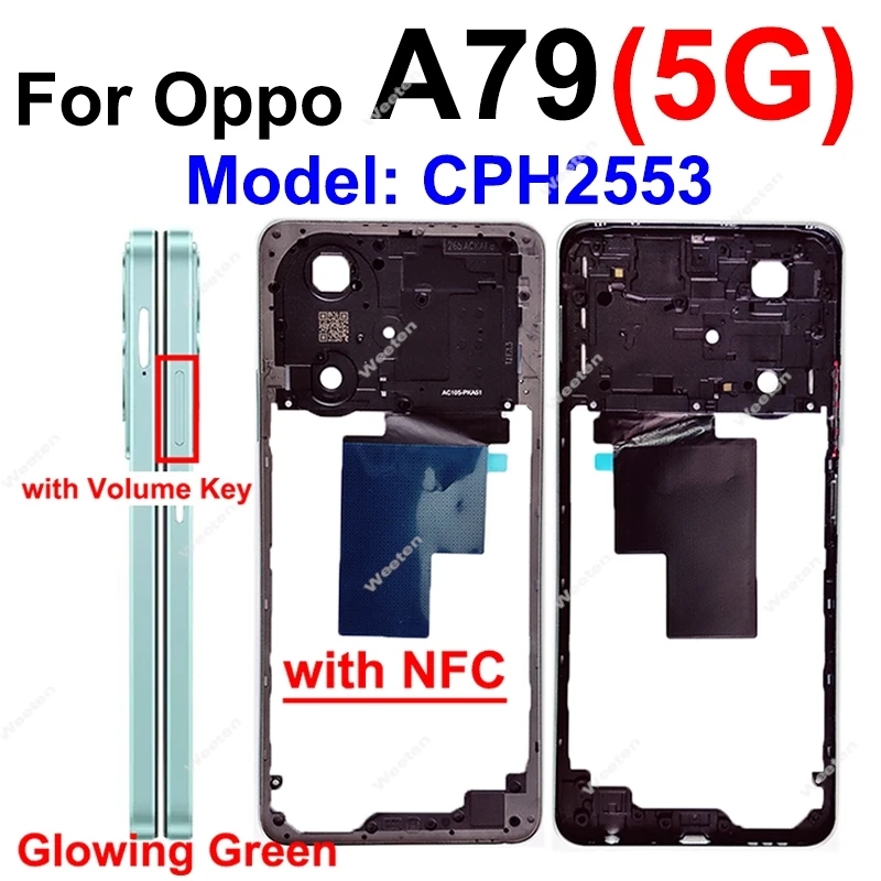 OPPO A78 A79 4G 5G 중간 프레임 하우징 커버 베젤(사이드 버튼 교체 부품 포함)