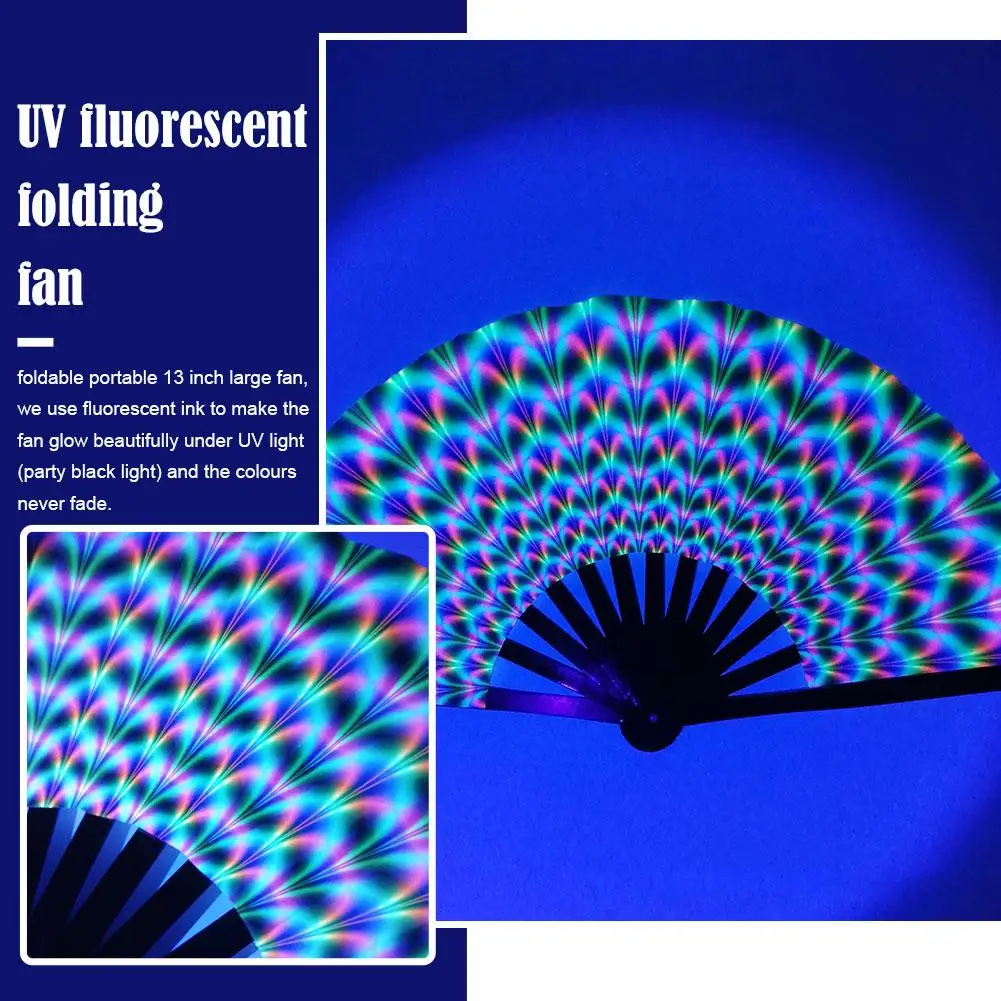 Folding Fan Hand Fan 33cm Large Folding Hand Rave Fan Chinease/Japanese Gradient Colorful Reflective Foldable Fan Music Festival Dance Gifts