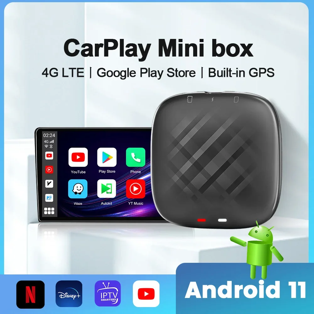 Carplay Mini Ai Box Wireless Carplay Android 11 Auto Per Audi Bmw Mazda Toyota Per Netflix Youtube 4G Lte Gps 4G + 64G Mobile Wifi