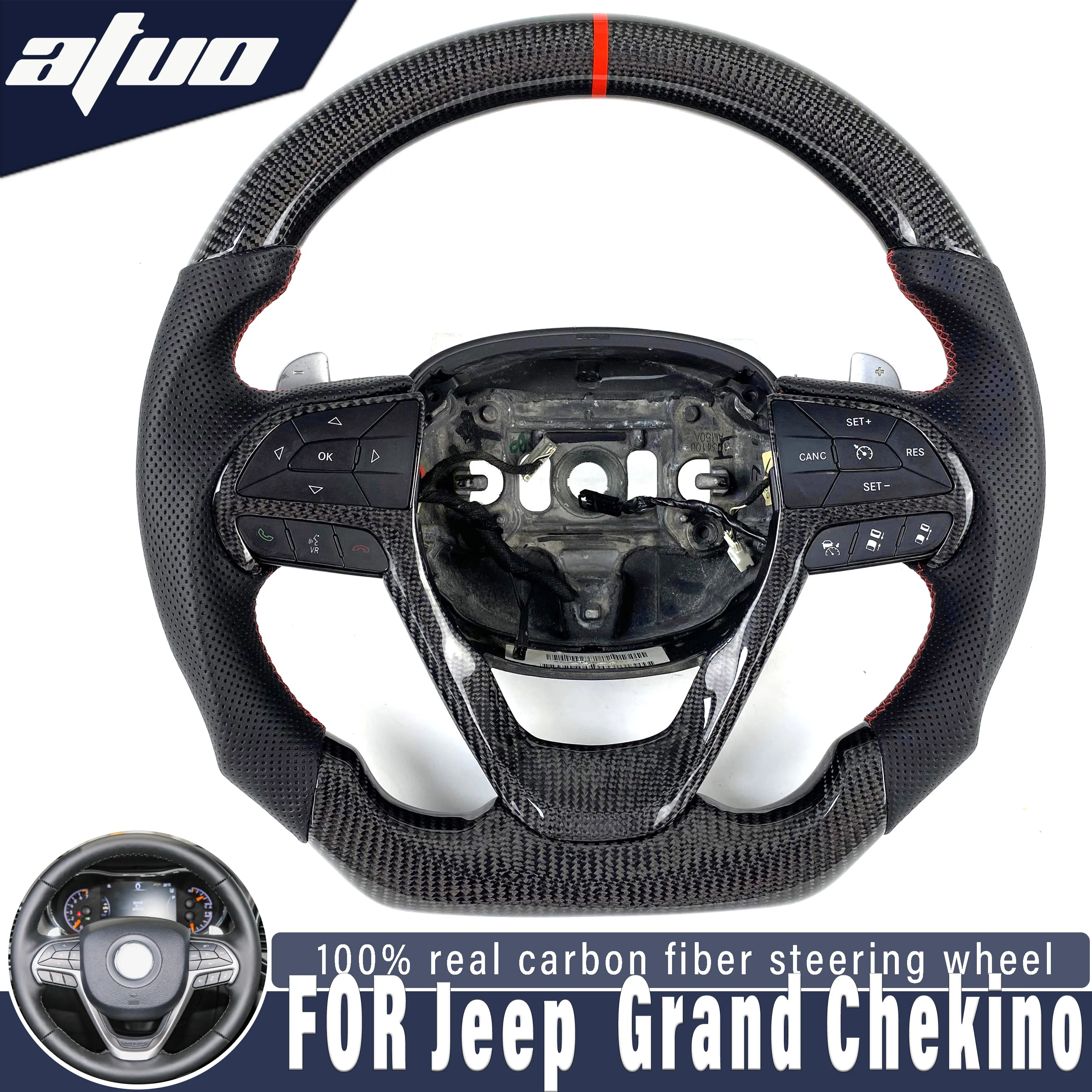 

Для 2014 + Jeep Grand Cherokee, рулевое колесо из углеродного волокна, светодиодный дисплей, алькантара, черная перфорированная кожа