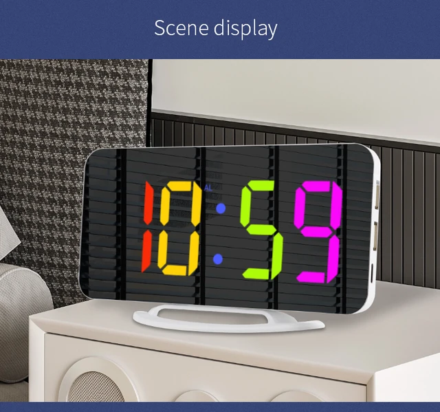 Reloj despertador Digital con espejo LED, Despertador con pantalla a Color  RGB, ajustable, electrónico, grande, TS-8201 - AliExpress