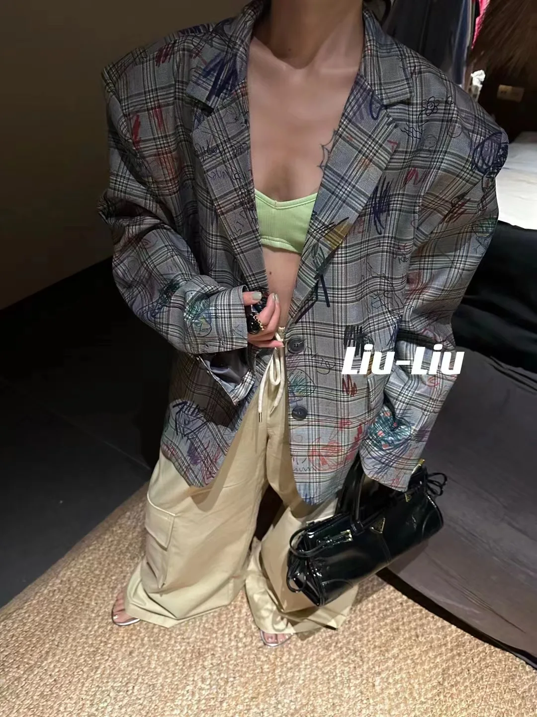 Korean Fashion Suit Jacket 2024 Spring Clothes New Shoulder Pad Loose Blazers Women's Slim-fit Retro Color Graffiti Coats