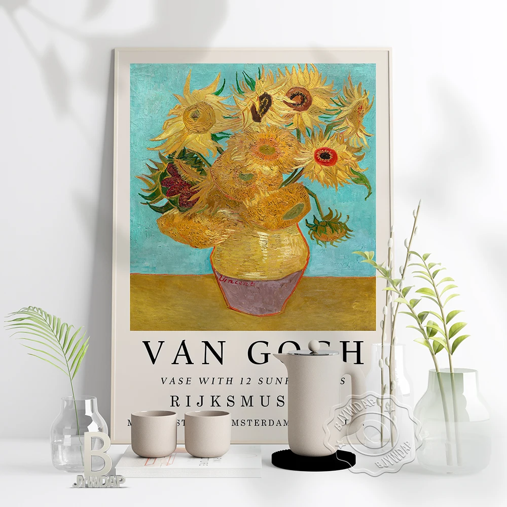 

Van Gogh Exhibition Poster Sunflowers Floral Wall Art Decor Scenery Nature Art Print Vintage Canvas Painting Gift Idea