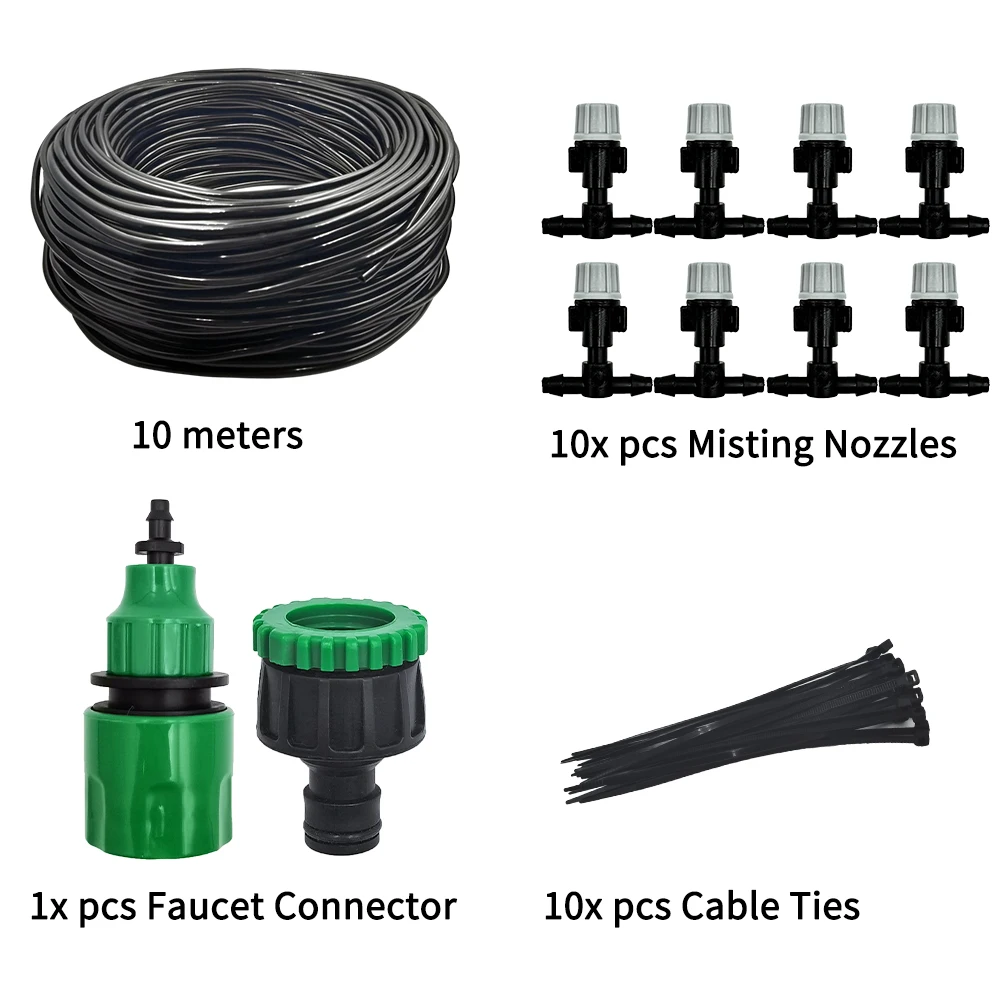 Garden Irrigation Kits 10Meters 10 Sprinklers Nozzles Water Sprayer Misting Fog Cooling Nozzle System
