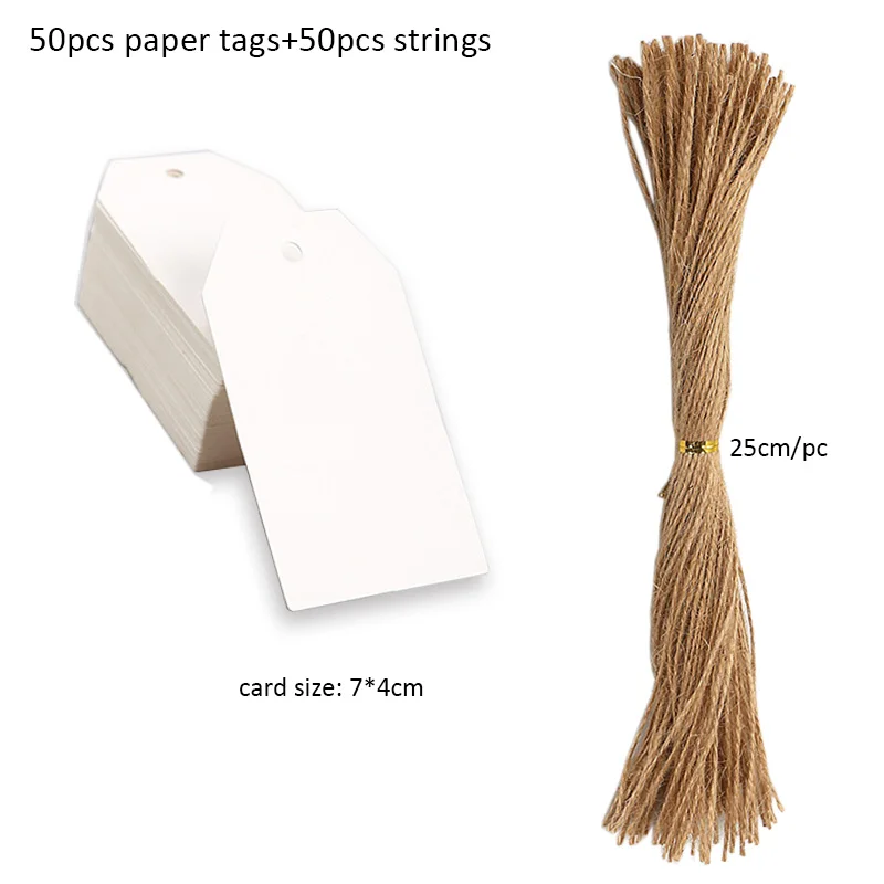 50pcs Blank Kraft Paper Tags with Strings Gift Bag Boxes Hang Tag Labels  Cardboard Cards Wedding