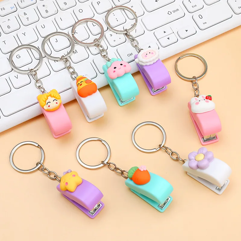 

Small Stapler for School Office Stationery Supplies Keychain Shape Gift Easy Carry Kawaii Stapler with Staples Book Binding