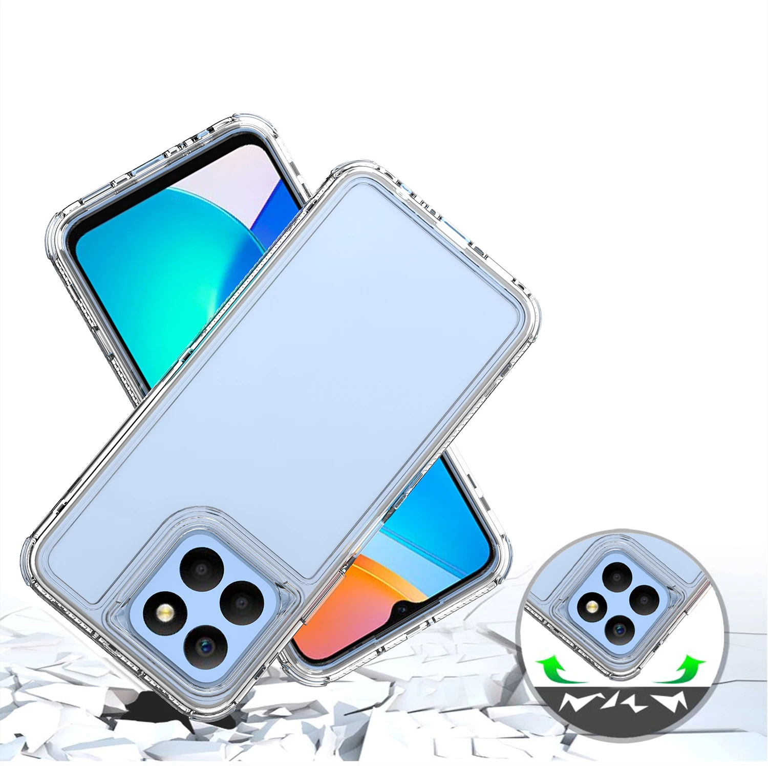 Rugged Armor Shockproof Transparent Phone Case with Hard Plastic Frame