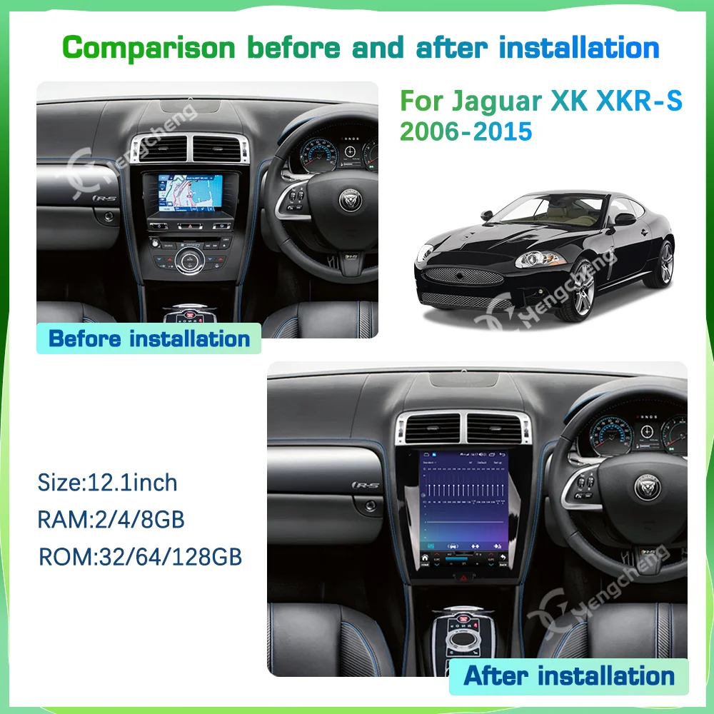 12.1Inch For Jaguar XK XKR-S 2006-2015 Smart Multimedia Video Player Radio GPS 4G Navigation CarPlay Android12 Auto Stereo 8core