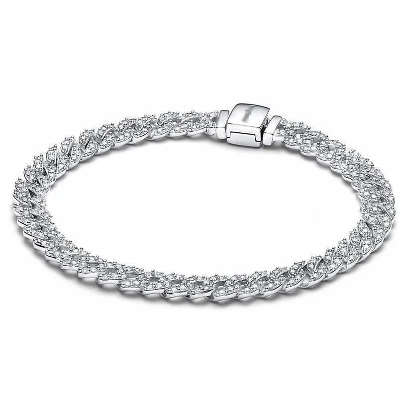 

New Pan S925 sterling silver nail chain sparkling bracelet