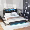 Vabches Queen Bed Frame with Storage Headboard and 4 Drawers,Upholstered Platform with Charging Station and Led Lights,Adjustabl 1