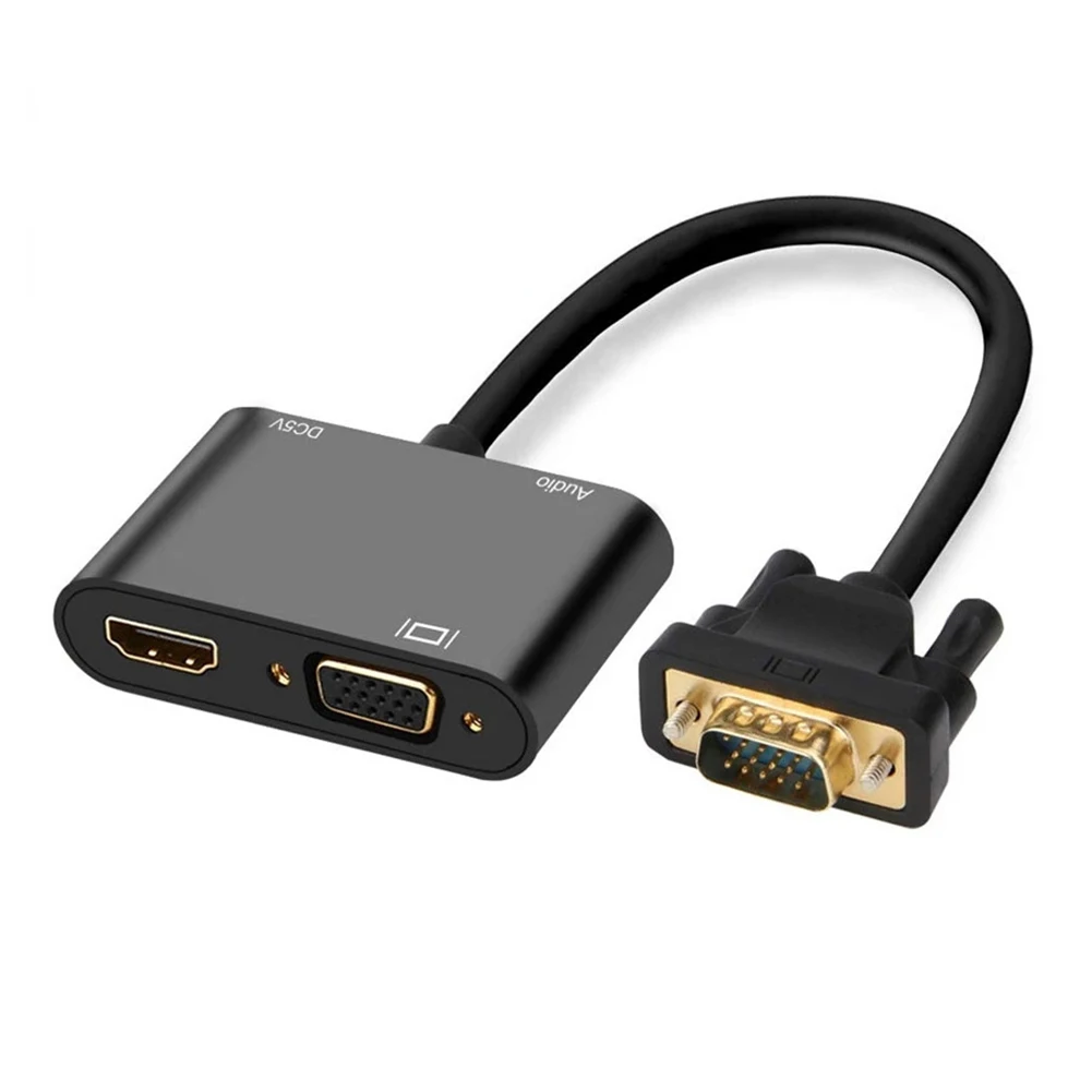 프로젝터용 VGA to HDMI 호환 어댑터, HDTV 프로젝터, 3.5mm 오디오 잭, VGA 컨버터 스플리터, 3 in 1 VGA to HDMI 호환 어댑터