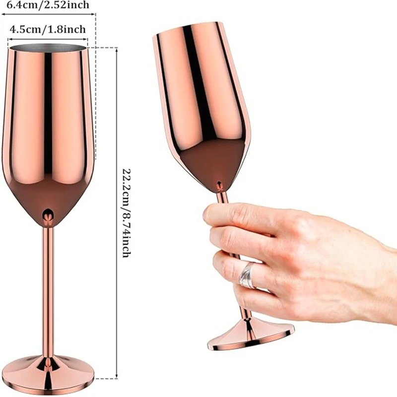 6Pcs Stainless Steel Unbreakable Metal Wine Glasses 220ml/250ml Cocktail Cups for Bar Drinking Glasses