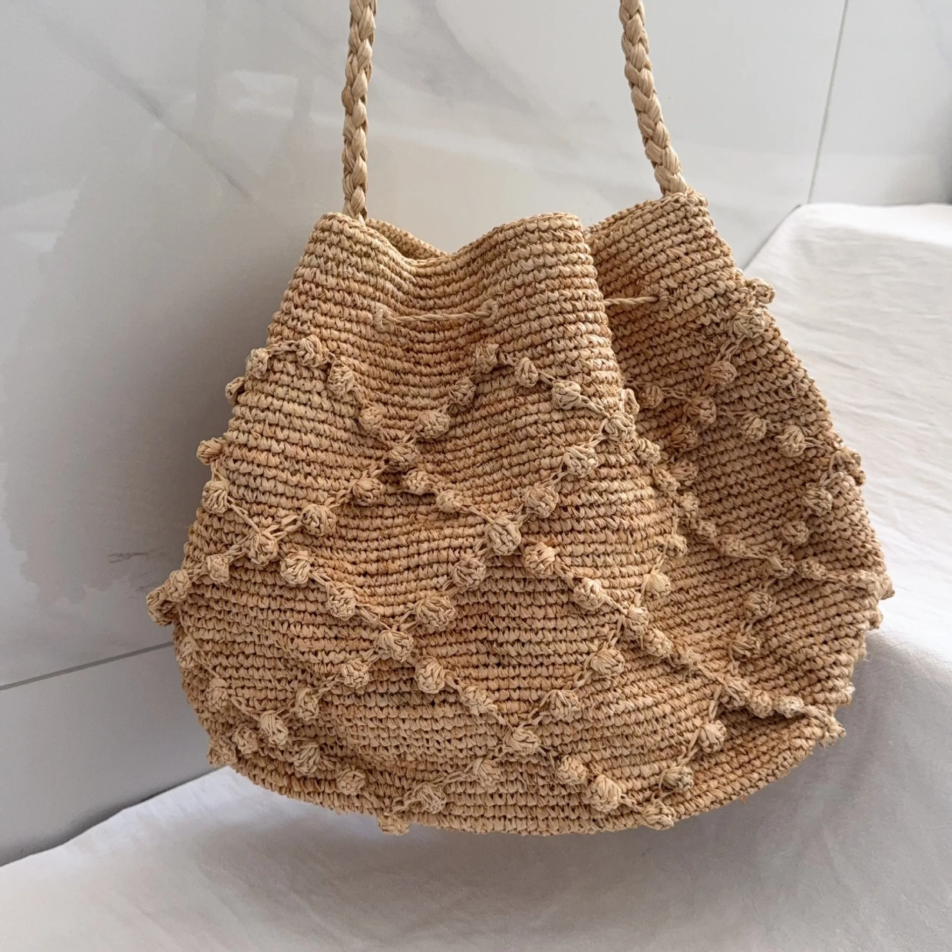 High Quality Imported Raffia Tote Bag Women Elegant Large Capacity Handbags Korean Fashion Designer Luxury Beach Shoulder Bags